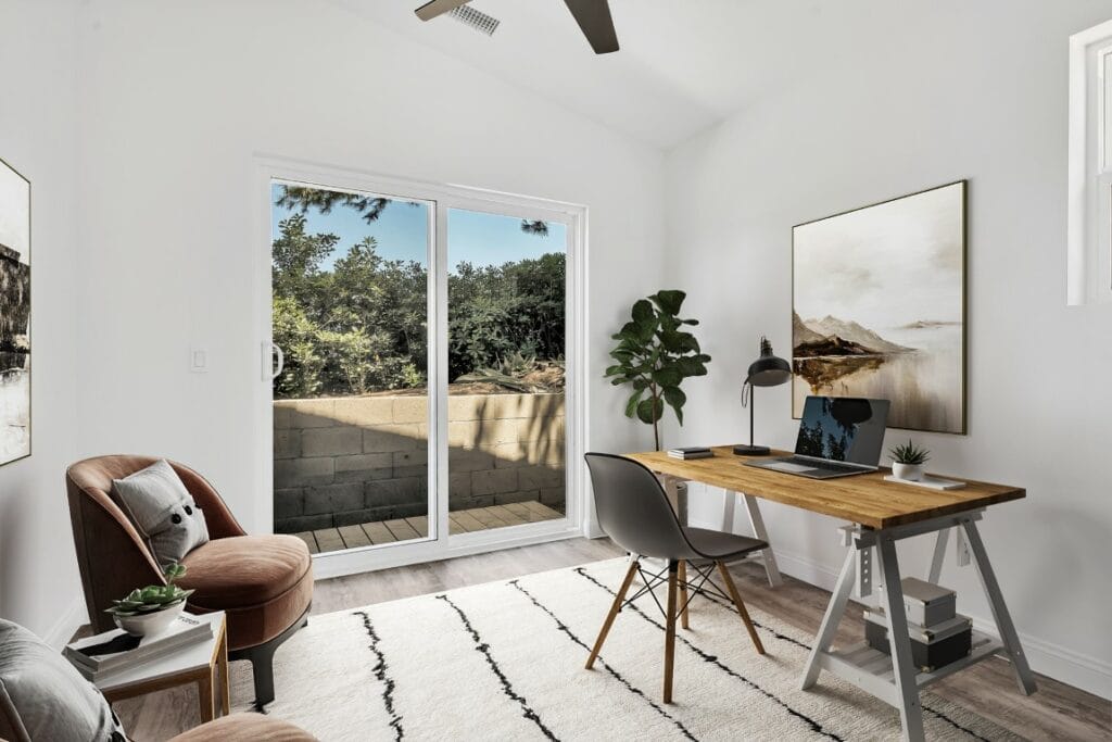 Snap ADU San Diego Ainsley 2BR1BA 672 sqft Office Sliding Glass Door Staged