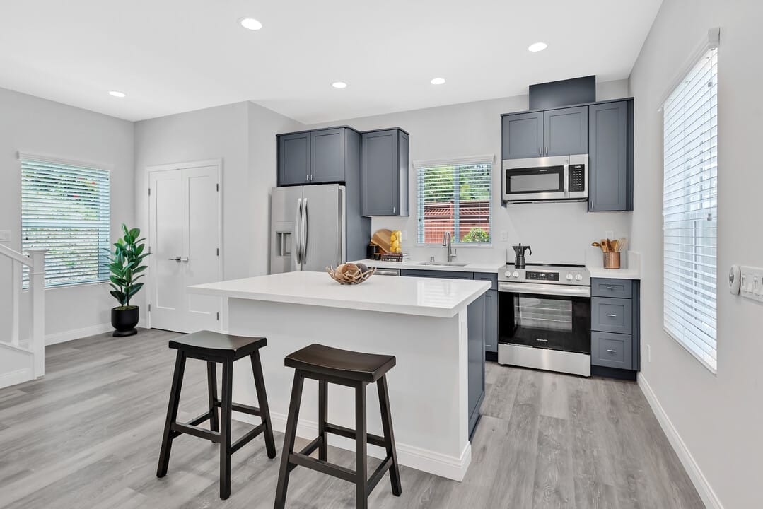 Snap ADU San Diego Campanile 2 Story 4BR 2BA Under 1200 sqft Kitchen With Island Barstools Snap ADU San Diego Campanile 2 Story 4BR 2BA Under 1200 sqft Kitchen With Island Barstools