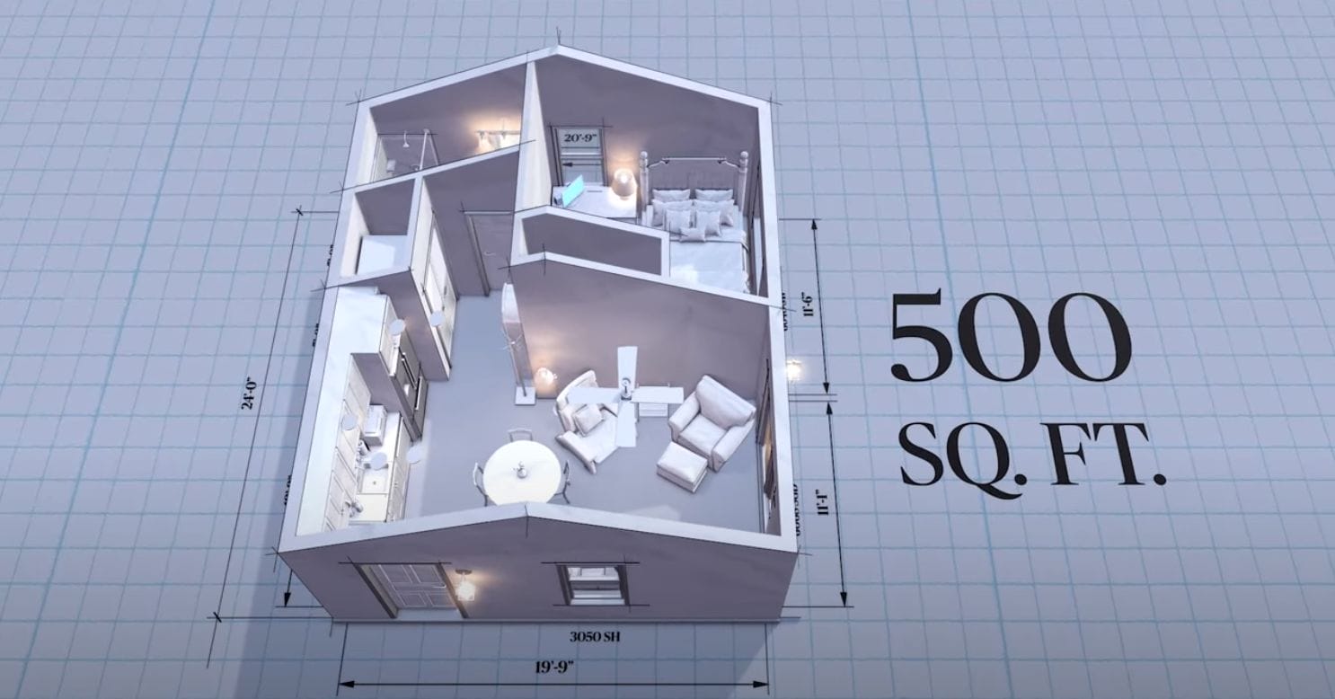 SnapADU Floor Plan 500 SQFT AARP 3D Design