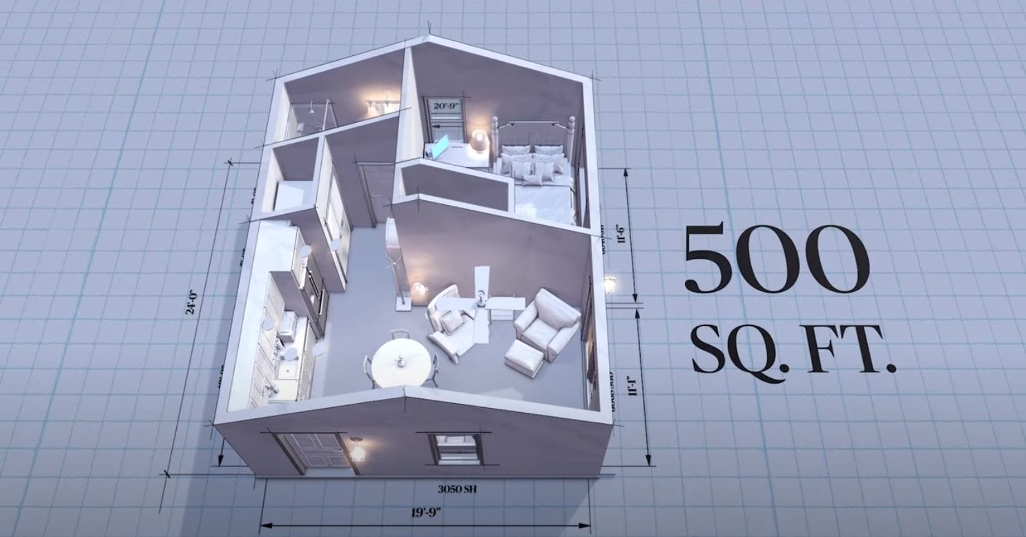 Snap ADU Floor Plan 500 SQFT AARP 3D Design Snap ADU Floor Plan 500 SQFT AARP 3D Design